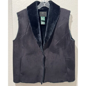 Lauren Ralph Lauren Black Label Womens Vegan Suede Faux Fur Lined Vest Sz L